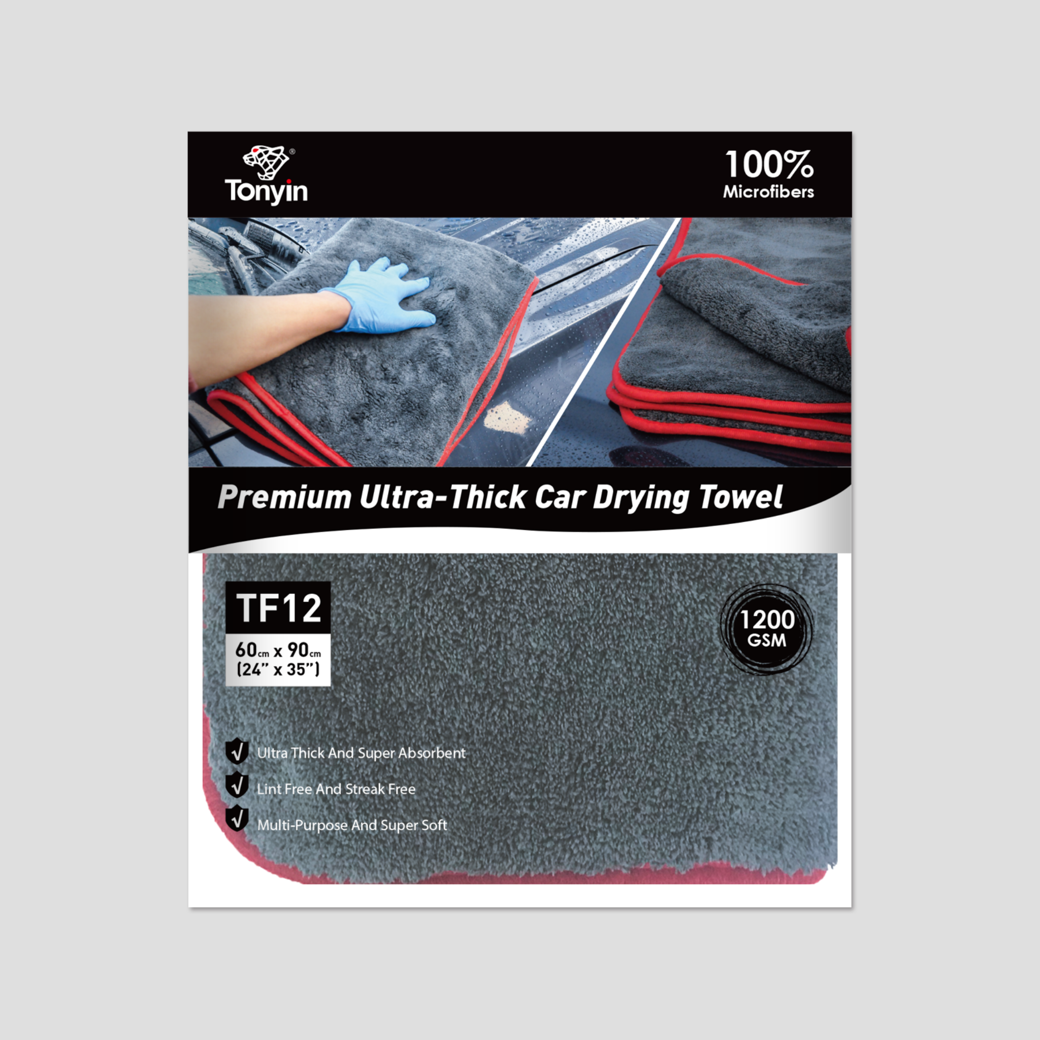 Tonyin Premium Ultra Thick Car Drying Towel 1200Gsm (TF12) 60x90cm