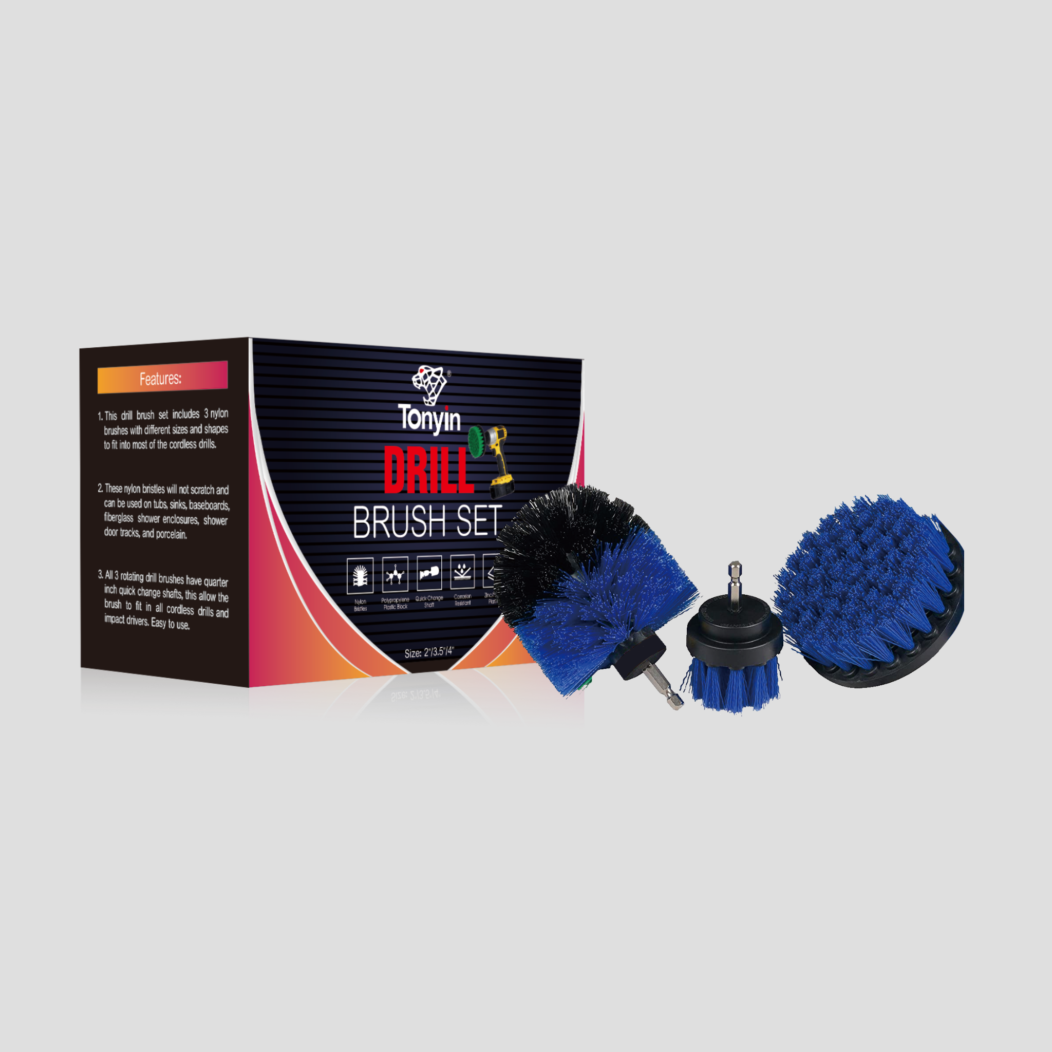 Tonyin Drill Brush Set Blue Medium Bristle 3Pcs (TT17A BLUE)
