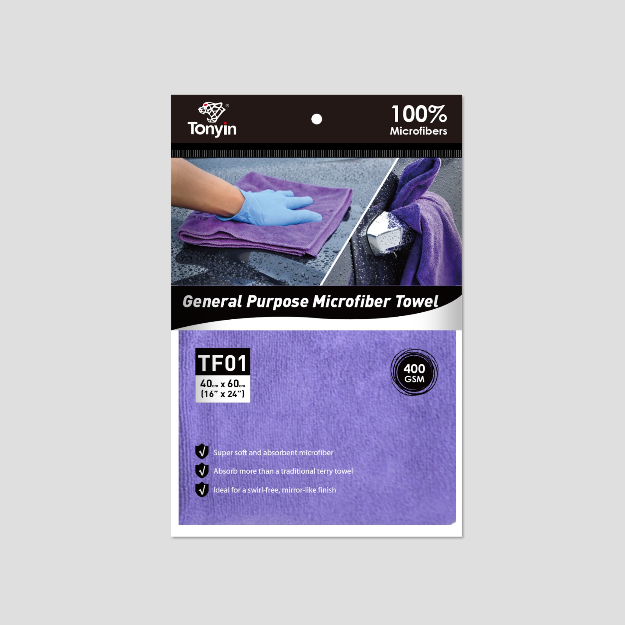 Tonyin General Purpose Microfiber Towel 400Gsm (Seamed) (TF01)