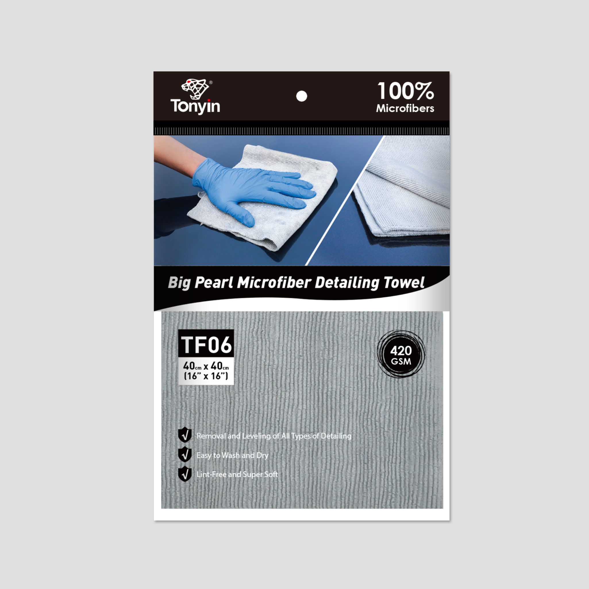 TONYIN MICROFIBER POLISH COMPOUND REMOVAL TOWEL 420GSM (LASER CUT, SEAMLESS)